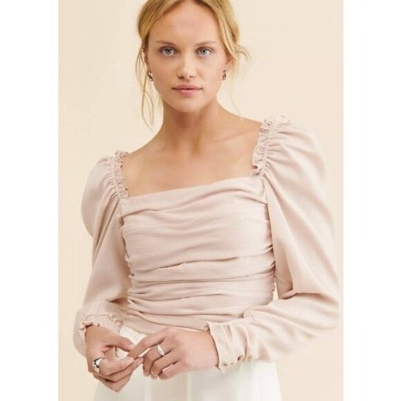 ASTR the Label Puff Sleeve Square Neck Top Pink Blush size Small Long Sleeve - Picture 1 of 10